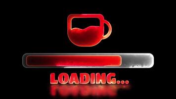 Neon light effect loop coffee download icon window, black background video