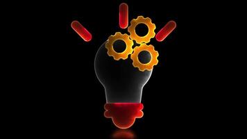 Swirling neon light effect bright light bulb icon Shows the thought process and work on a black background. video