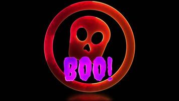 Neon glow effect loop halloween ghost skull icon black background video