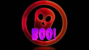 Neon glow effect loop halloween ghost skull icon black background video