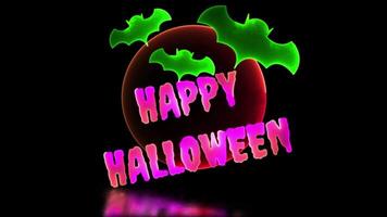 Luna ciclo continuo neon splendore effetto Halloween pipistrello nero sfondo video