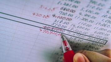 Accounting document with pencil and checking financial chart. Concept of banking, financial report and financial audit. photo