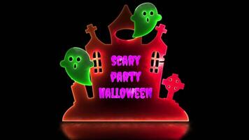 Neon glow effect loop ghost castle halloween black background video