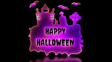 Neon glow effect loop ghost castle halloween black background video