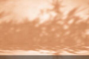 Tan Stucco Table with Nature Shadow on Concrete Wall Texture Background photo