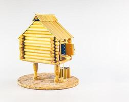 A figurine of a wooden house on chicken legs. Baba Yaga's house. Handmade. photo