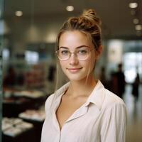 AI generated Young Blond Woman Wearing Glasses photo