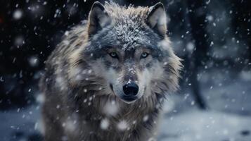AI generated Polar Wolf in Snow - Winter's Silent Watcher photo