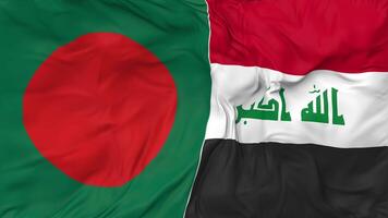 Bangladesch und Irak Flaggen zusammen nahtlos Schleifen Hintergrund, geloopt stoßen Textur Stoff winken schleppend Bewegung, 3d Rendern video