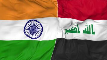 India and Iraq Flags Together Seamless Looping Background, Looped Bump Texture Cloth Waving Slow Motion, 3D Rendering video