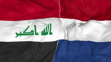 Netherlands and Iraq Flags Together Seamless Looping Background, Looped Bump Texture Cloth Waving Slow Motion, 3D Rendering video