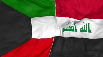 Kuwait and Iraq Flags Together Seamless Looping Background, Looped Bump Texture Cloth Waving Slow Motion, 3D Rendering video