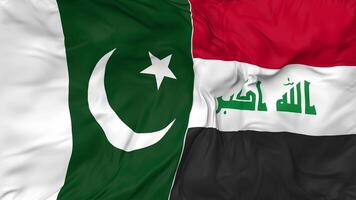 Pakistan und Irak Flaggen zusammen nahtlos Schleifen Hintergrund, geloopt stoßen Textur Stoff winken schleppend Bewegung, 3d Rendern video