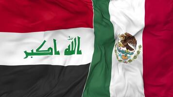 Mexico and Iraq Flags Together Seamless Looping Background, Looped Bump Texture Cloth Waving Slow Motion, 3D Rendering video