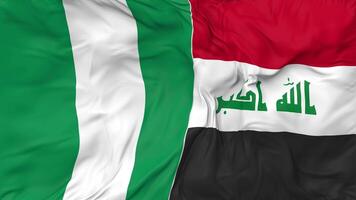Nigeria and Iraq Flags Together Seamless Looping Background, Looped Bump Texture Cloth Waving Slow Motion, 3D Rendering video