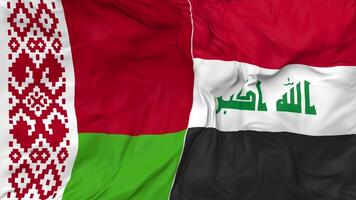 Weißrussland und Irak Flaggen zusammen nahtlos Schleifen Hintergrund, geloopt stoßen Textur Stoff winken schleppend Bewegung, 3d Rendern video