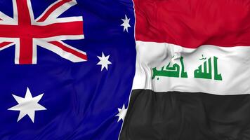 Australien und Irak Flaggen zusammen nahtlos Schleifen Hintergrund, geloopt stoßen Textur Stoff winken schleppend Bewegung, 3d Rendern video