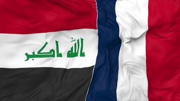 France and Iraq Flags Together Seamless Looping Background, Looped Bump Texture Cloth Waving Slow Motion, 3D Rendering video