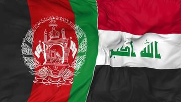 Afeganistão e Iraque bandeiras juntos desatado looping fundo, em loop colisão textura pano acenando lento movimento, 3d Renderização video
