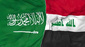 KSA, Kingdom of Saudi Arabia and Iraq Flags Together Seamless Looping Background, Looped Bump Texture Cloth Waving Slow Motion, 3D Rendering video