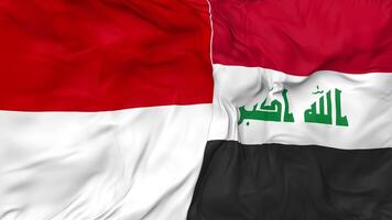 Indonesia and Iraq Flags Together Seamless Looping Background, Looped Bump Texture Cloth Waving Slow Motion, 3D Rendering video