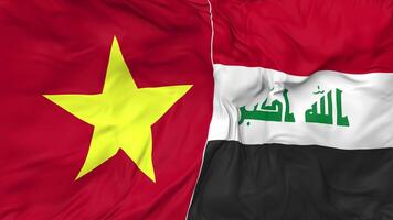 Vietnam and Iraq Flags Together Seamless Looping Background, Looped Bump Texture Cloth Waving Slow Motion, 3D Rendering video