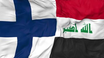 Finnland und Irak Flaggen zusammen nahtlos Schleifen Hintergrund, geloopt stoßen Textur Stoff winken schleppend Bewegung, 3d Rendern video