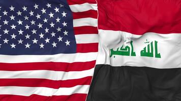 United States and Iraq Flags Together Seamless Looping Background, Looped Bump Texture Cloth Waving Slow Motion, 3D Rendering video