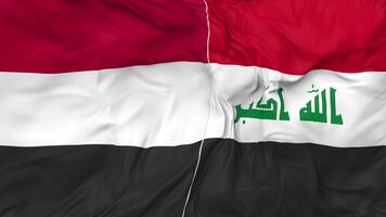 Yemen and Iraq Flags Together Seamless Looping Background, Looped Bump Texture Cloth Waving Slow Motion, 3D Rendering video