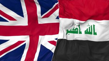 United Kingdom and Iraq Flags Together Seamless Looping Background, Looped Bump Texture Cloth Waving Slow Motion, 3D Rendering video