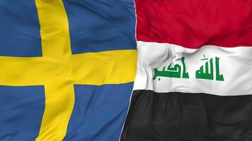 Sweden and Iraq Flags Together Seamless Looping Background, Looped Bump Texture Cloth Waving Slow Motion, 3D Rendering video