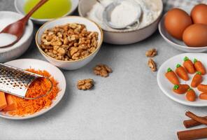 Ingredients for baking carrot cake photo