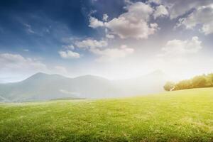 beautiful landscape with green meadow photo