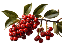 AI generated Red Coffee Beans on a Branch with Leaves Isolated on Transparent Background. Coffee Berries. Generative Ai png