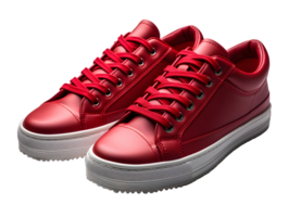 AI generated Red Sneakers Isolated on Transparent Background. Fashionable Casual Shoes for Shoe Shop Ad Design. Generative Ai png