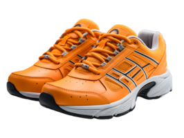 ai generiert Orange Laufen Sport Schuhe isoliert auf transparent Hintergrund. Kreuz Ausbildung Schuhwerk. generativ ai png