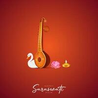 Vasant Panchami, Saraswati Puja, Basant Social Media Post vector