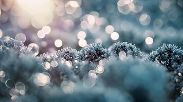 AI generated Detailed view of multiple snow flakes falling gently in the winter season, blue winter bokeh abstract design background video, AI Generated video