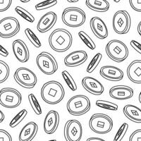 Hand drawn seamless pattern of Chinese coins on transparent background vector