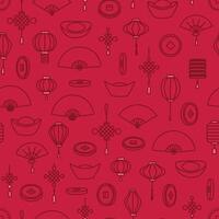 Subtle red on red seamless pattern of Lunar new year related things vector