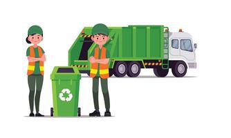 basura camión y saneamiento trabajador vector ilustración