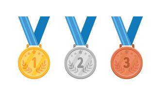 Set of gold, silver and bronze Award medals on white vector