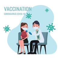 médico hace un inyección de gripe vacuna a mujer en hospital. coronavirus, covid-19 , prevención y inmunizar. vector