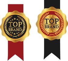 label with ribbon Gold Red Black Top Brand Satisfaction Guarantee Badge With Red Ribbon vector