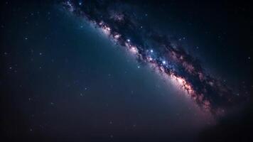 AI generated the vast expanse of a massive galaxy dominating the night sky, showcasing its size and grandeur, An entire galaxy seen from the vantage point of its outer rim, AI Generated video