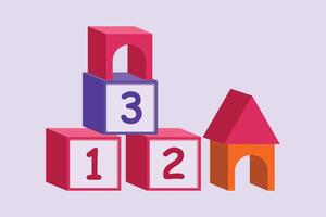 Bricks with numbers. Numeral cube concept. Colored flat vector illustration isolated.