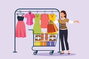 Happy people shopping at mall. Shopping concept. Colored flat vector illustration isolated.