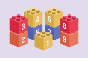 Bricks with numbers. Numeral cube concept. Colored flat vector illustration isolated.