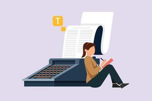 Concept of computer work, text typing, posting. Colored flat vector illustration isolated.