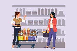 Happy people shopping at mall. Shopping concept. Colored flat vector illustration isolated.